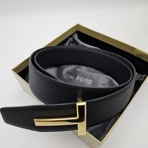 Tom Ford Other - Tom Ford Black Belt - Grained Leather, Golden T-Accents